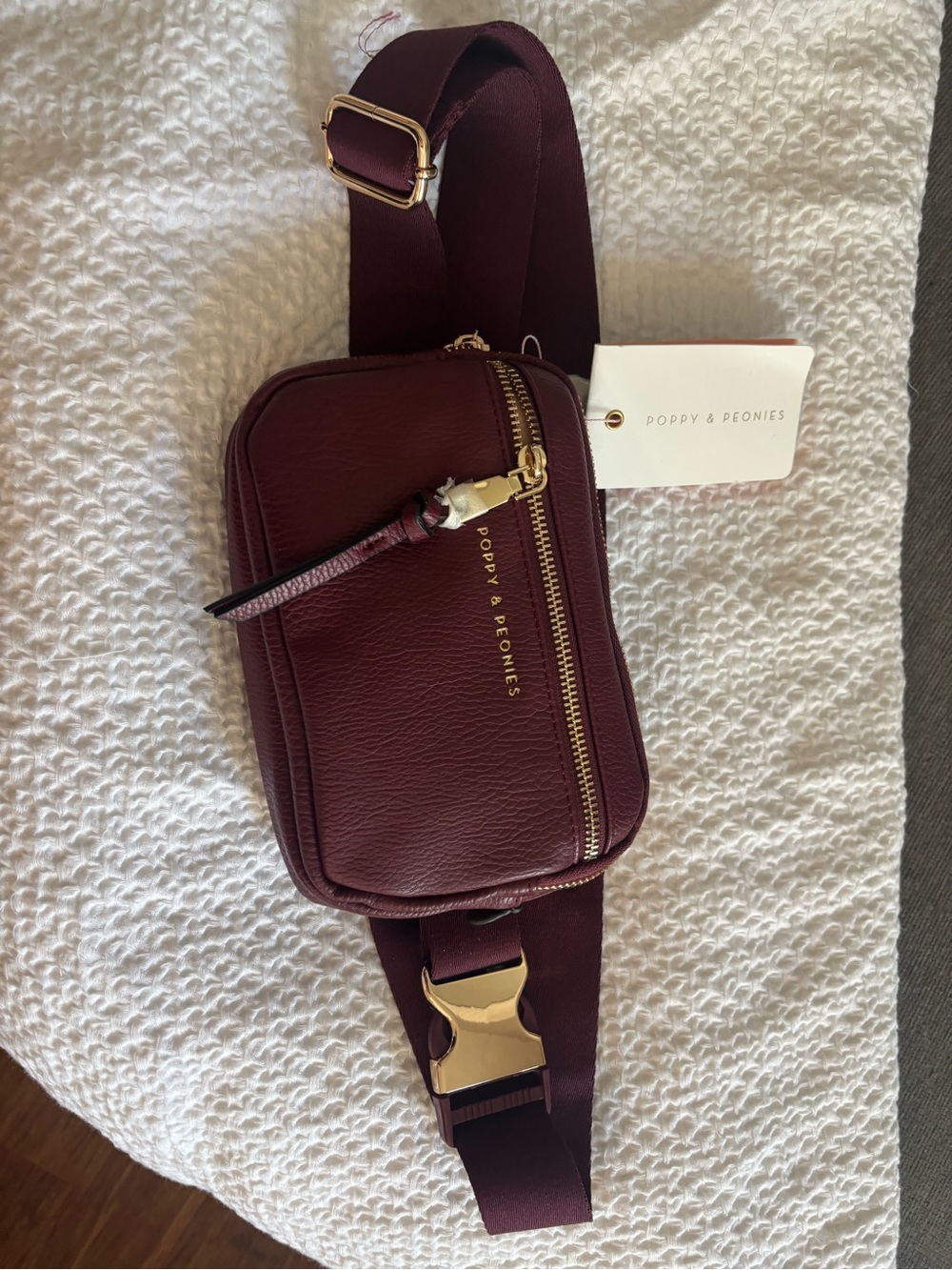 Poppy & Peonies Berry Crossbody Belt Bag with Gold Hardware